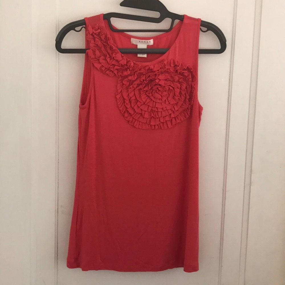 🌟KENAR Coral Ruffled Flower Design Tank Top, Small